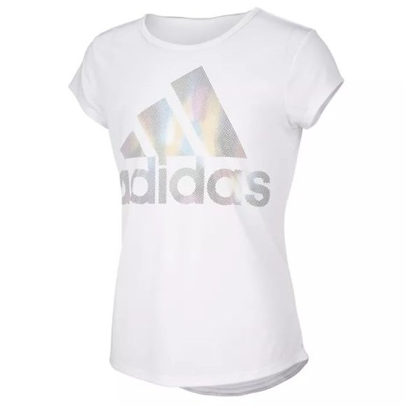 Adidas Girls' Big Girls Short Sleeve Aeroready Rainbow Logo Foil T-shirt - Picture 2 of 11